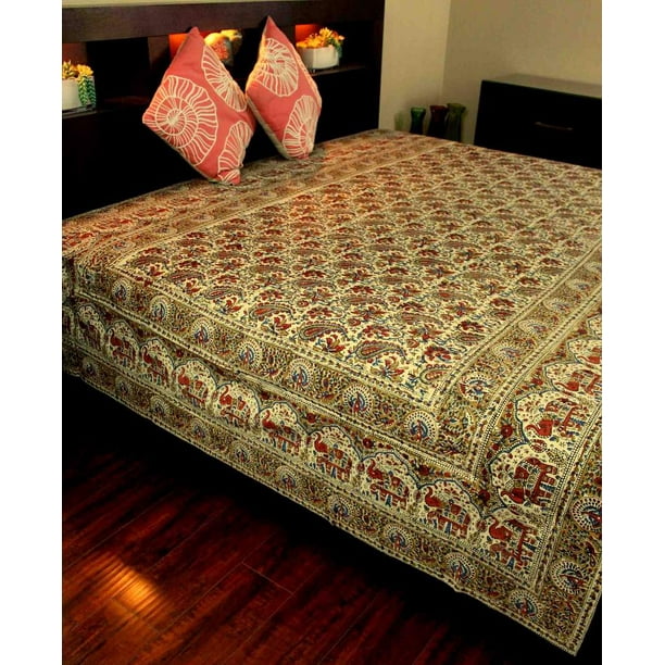 Cotton California King Bedspreads Paisley Block Print Blue Bedding Bed Sheets